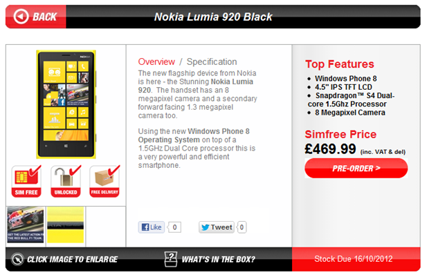 Lumia 920 sẽ bán ra vào tháng 10 với giá khoảng 16 triệu đồng, Lumia 920 , Nokia Lumia 920 , Giá bán Lumia 920 , Bao giờ bán Lumia 920 , Mua Lumia 920 ở đâu, Lumia 920 có giá bao nhiêu?, 