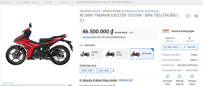 Yamaha Exciter 155 VVA c&oacute; gi&aacute; si&ecirc;u rẻ khi mua online, Honda Winner X cũng phải kinh ngạc ảnh 2