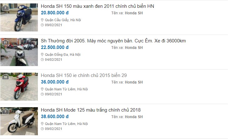 Honda SH, Honda Air Blade có giá rẻ như cho