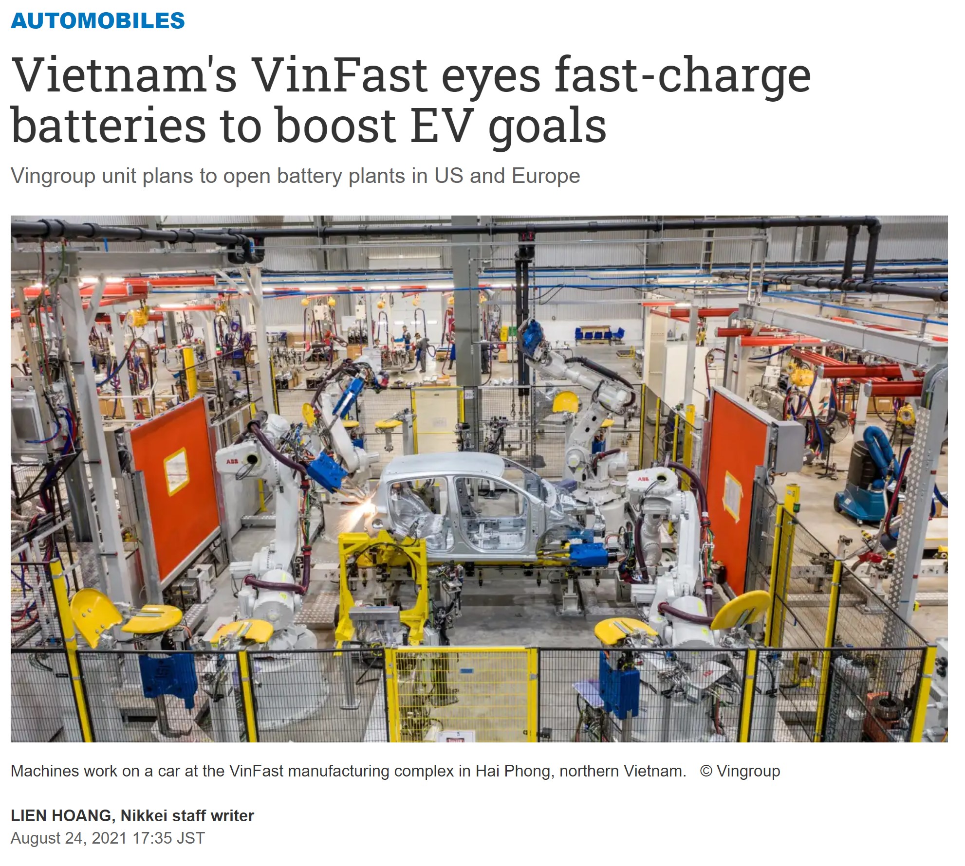 Truyền thông quốc tế: Xe điện VinFast sẽ tạo ra sự khác biệt với pin sạc siêu nhanh