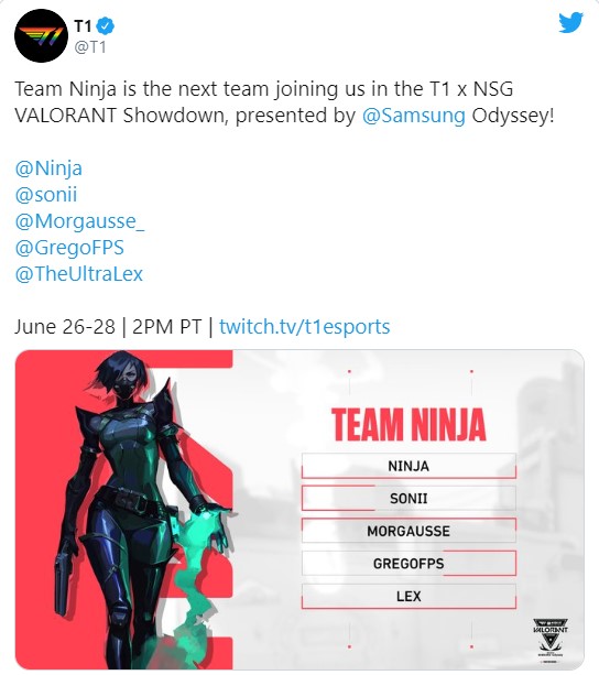 Ninja sẽ tham dự giải đấu Valorant của T1