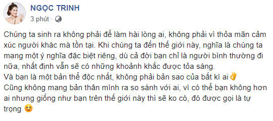 Bài đăng của Ngọc Trinh trên Facebook