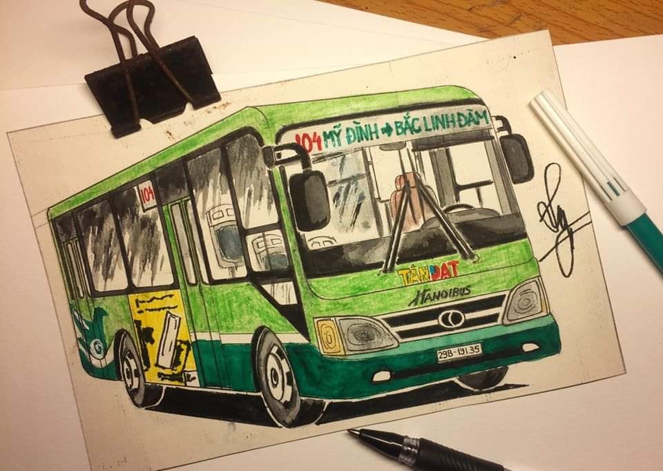 Bộ sưu tập tranh vẽ đặc biệt về xe bus Hà Nội lay động trái tim hàng triệu người Việt Nam