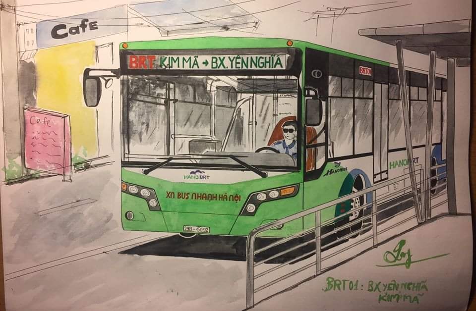 Bộ sưu tập tranh vẽ đặc biệt về xe bus Hà Nội lay động trái tim hàng triệu người Việt Nam