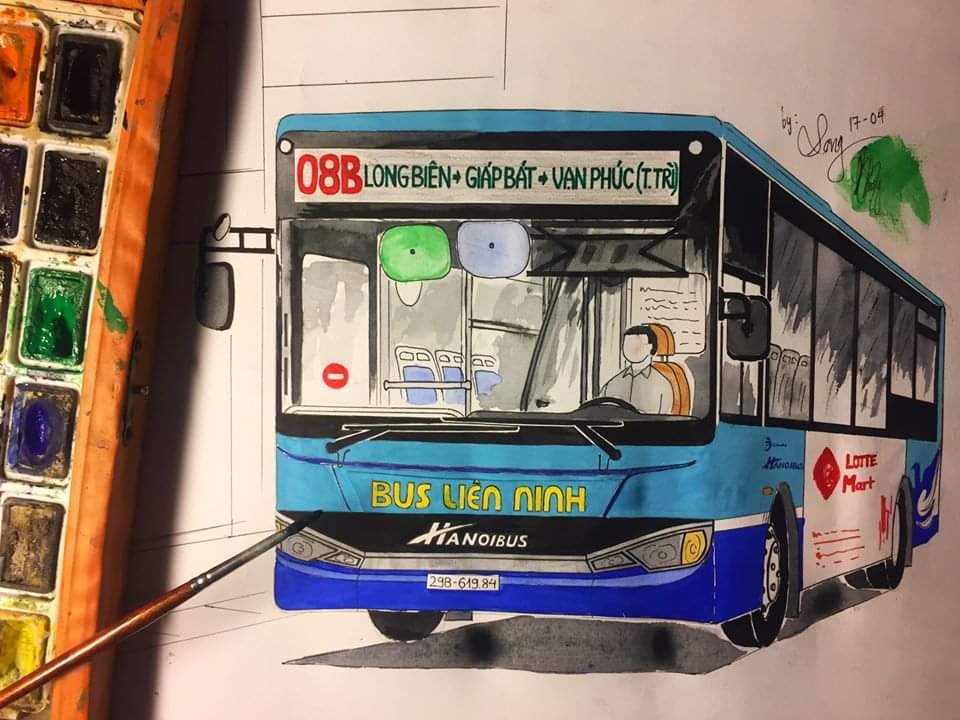 Bộ sưu tập tranh vẽ đặc biệt về xe bus Hà Nội lay động trái tim hàng triệu người Việt Nam