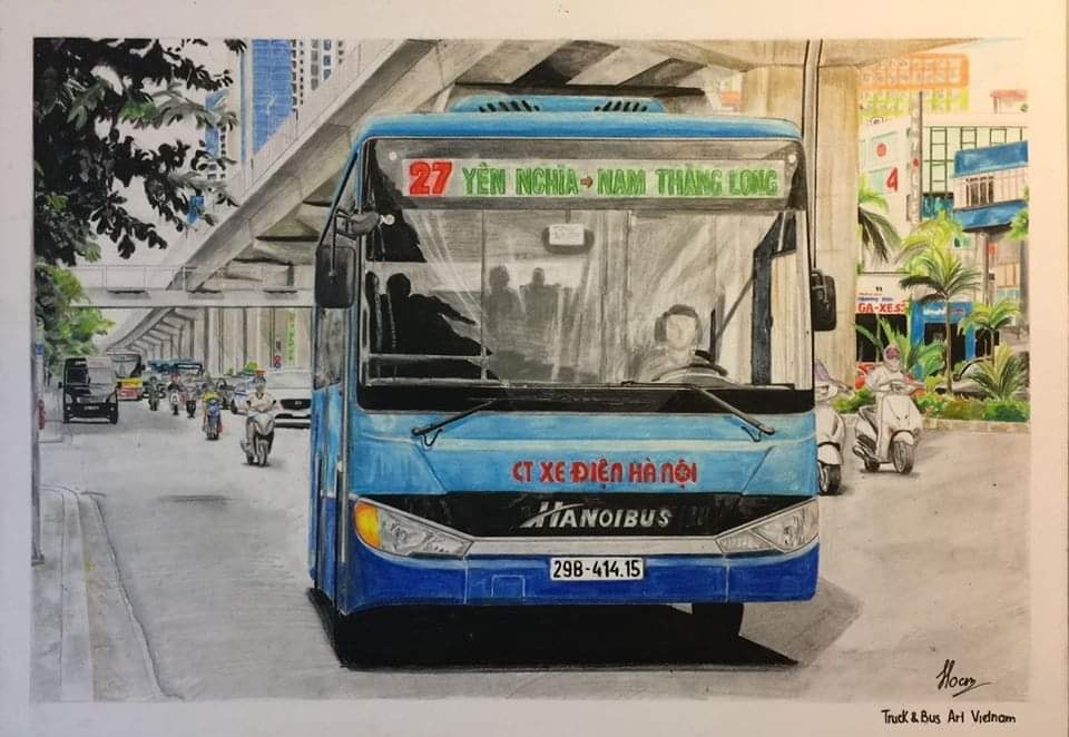 Bộ sưu tập tranh vẽ đặc biệt về xe bus Hà Nội lay động trái tim hàng triệu người Việt Nam