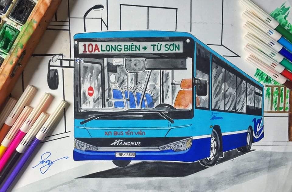 Bộ sưu tập tranh vẽ đặc biệt về xe bus Hà Nội lay động trái tim hàng triệu người Việt Nam