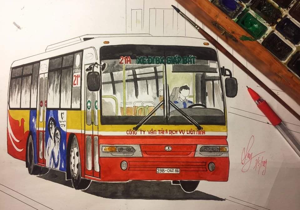 Hãy xem tran vẽ xe bus này và cảm nhận cách mà nghệ sĩ đã tái hiện lại một chiếc xe buýt đặc biệt. Từ những đường nét đơn giản tới chi tiết vô cùng chân thật!