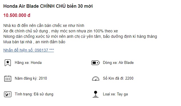 Chiếc Honda Air Blade chỉ c&ograve;n 10 triệu, rẻ hơn Honda Vision 20 triệu, biển 6789 si&ecirc;u đẹp m&ecirc; ly ảnh 1
