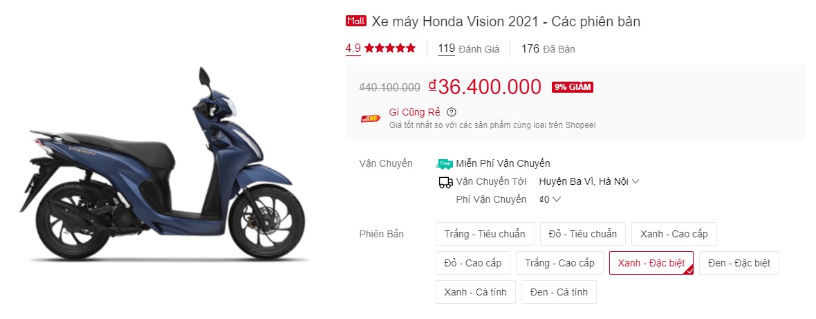Giá Honda Vision 2021 giảm hết nấc chỉ 32 triệu rẻ hơn Honda Air Blade 15 triệu, khách Việt chốt đơn ảnh 2