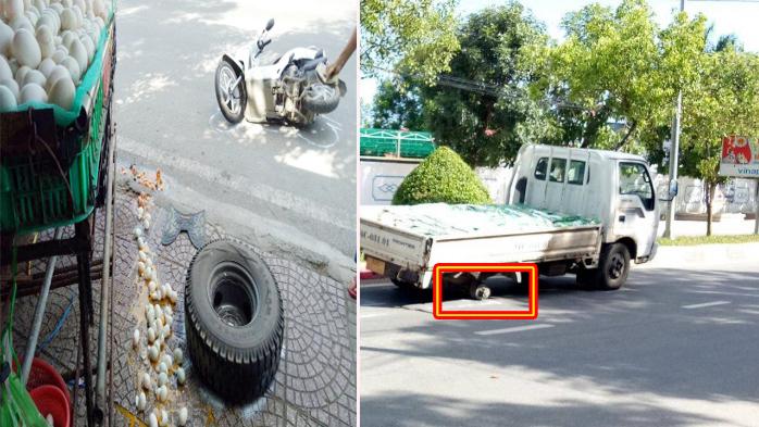 Xe tải trật b&aacute;nh văng tr&uacute;ng Honda Vision, người phụ nữ đi xe g&atilde;y ch&acirc;n khiến d&acirc;n t&igrave;nh sửng sốt ảnh 3