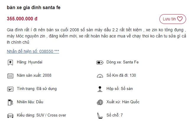 Chiếc Hyundai Santa Fe rao b&aacute;n gi&aacute; 355 triệu g&acirc;y sốt d&acirc;n t&igrave;nh, rẻ chỉ ngang Kia Morning mới 2021 ảnh 1