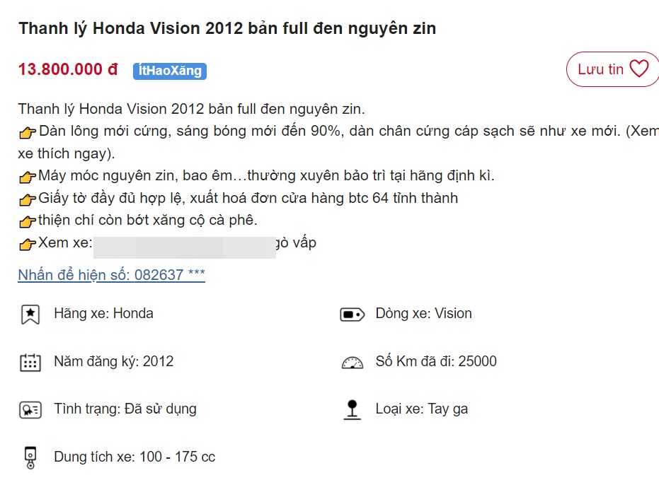 'Choáng váng' trước chiếc Honda Vision rao bán giá chỉ 13 triệu, rẻ hơn Honda Wave Alpha mới 6 triệu ảnh 1