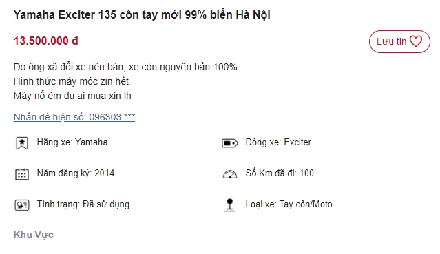 Chiếc Yamaha Exciter 135 rao bán giá chỉ 13 triệu, rẻ hơn Honda Winner X 2022 mới 30 triệu ảnh 1