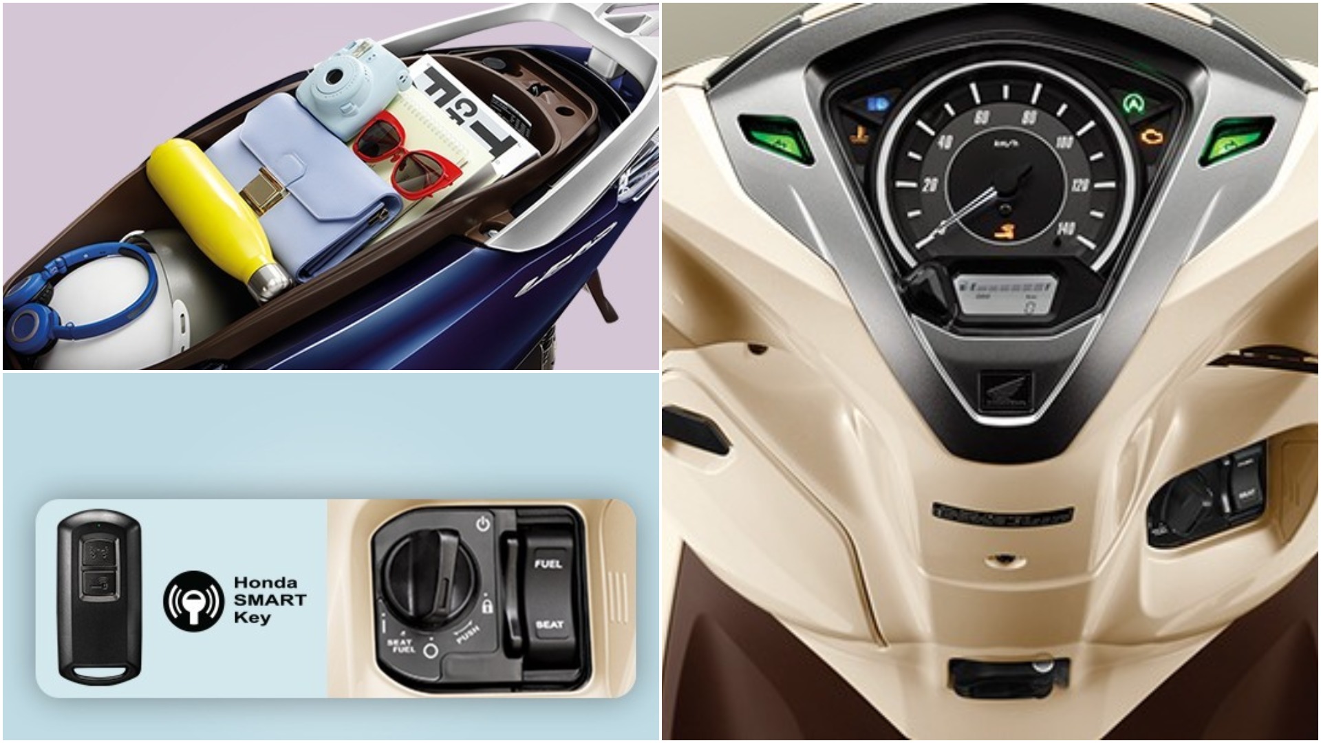 cốp xe, đồng hồ kĩ thuật số, khóa thông minh Smart Key trên Honda Lead 2020