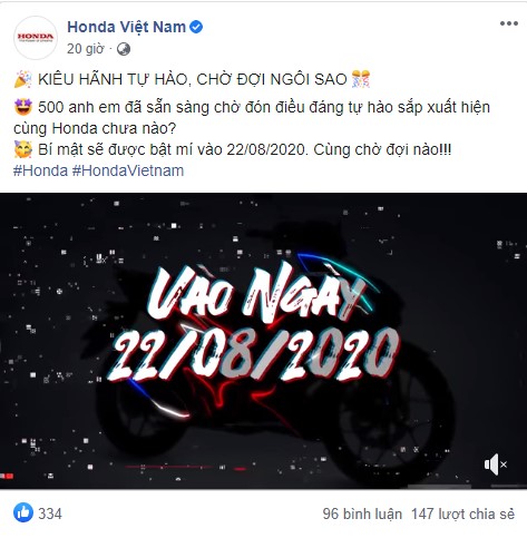 Fanpage của Honda Việt Nam thông báo về xe mới ra mắt