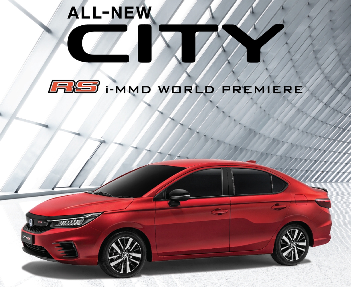 Honda City 2020 thế hệ thứ năm, xe màu đỏ, kính đen, dòng chữ CITY màu đen
