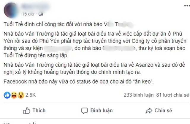 PV báo Tuổi trẻ bị đình chỉ 