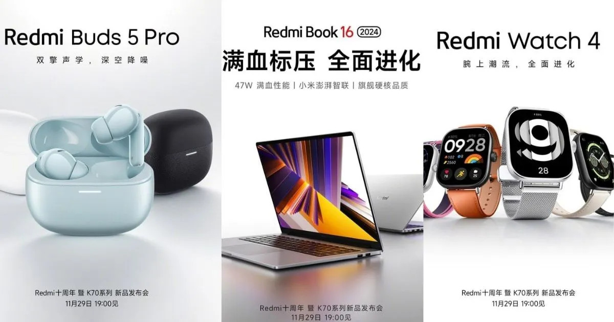 Loạt thiết bị Xiaomi sắp ra mắt: Redmi Book 16 (2024), Redmi Watch 4 và Buds 5 Pro lộ diện