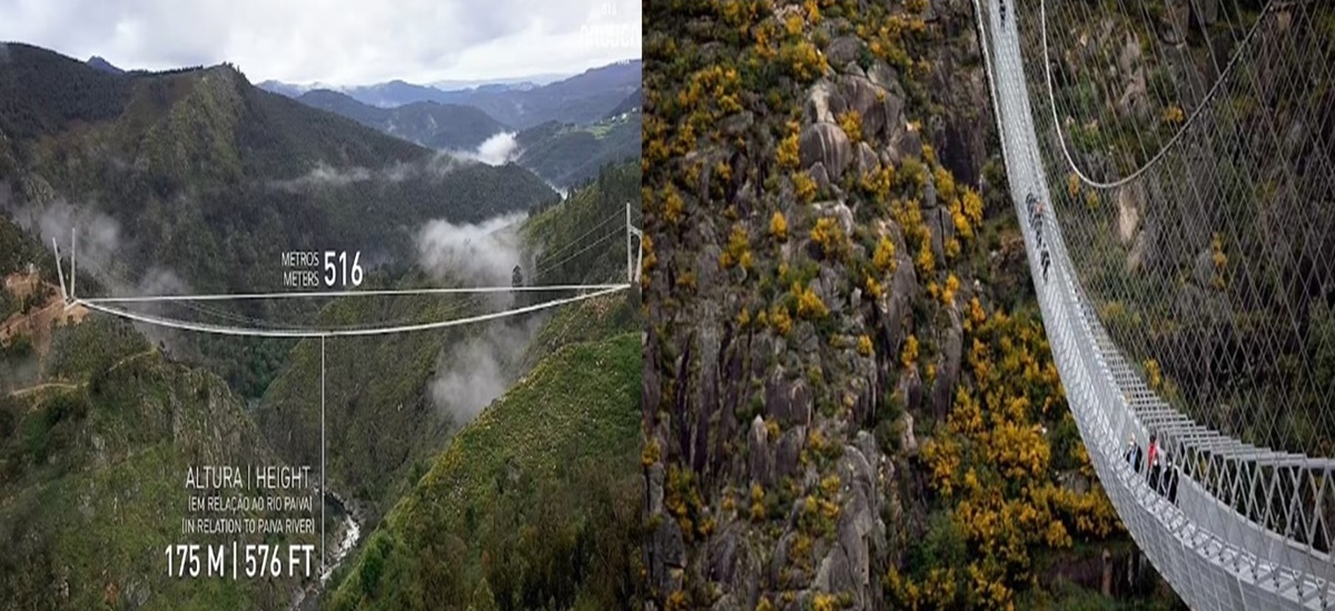 Cây cầu nằm chơi vơi giữa vách núi đá cao 175m, là kiệt tác nắm giữ kỷ lục thế giới