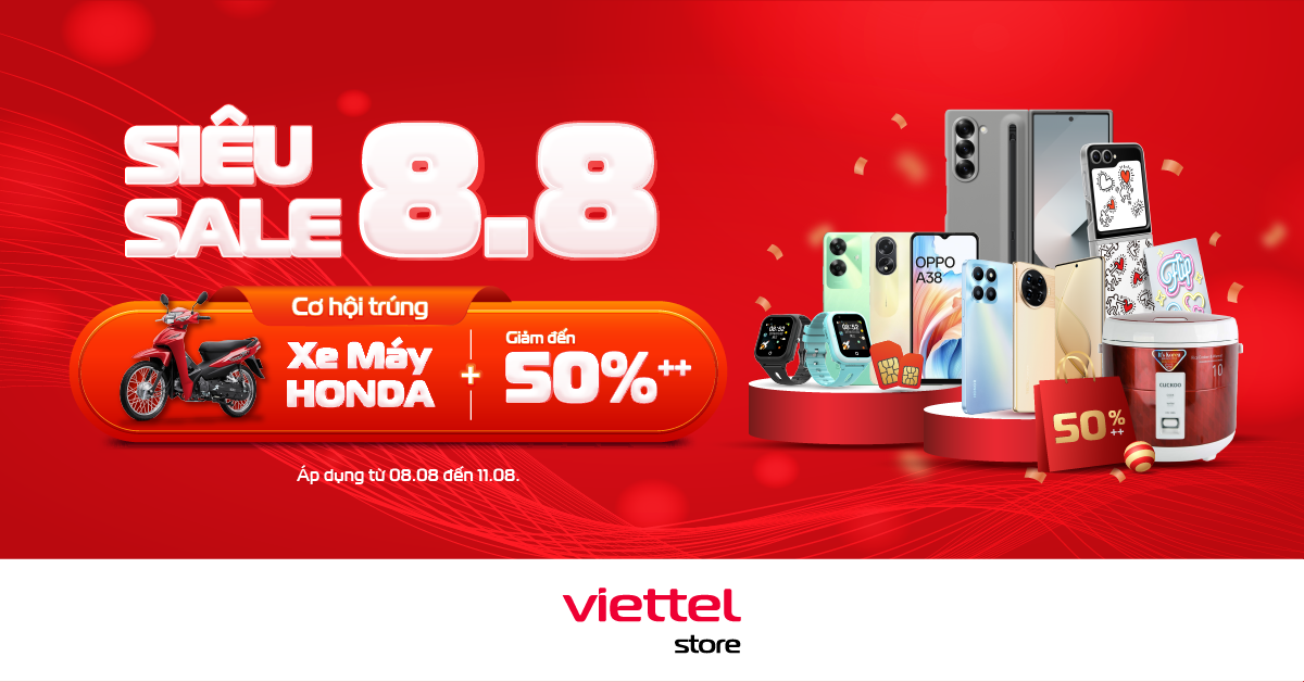 Siêu Sale 8/8 Viettel Store: Đón vận may nhận ngay xe Honda Wave Alpha 110 2024