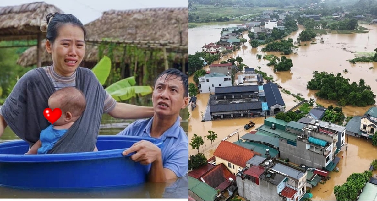 Sự thật bất ngờ sau bức ảnh chồng ngâm mình trong nước lũ, đẩy vợ con đi sơ tán khiến CĐM rơi nước mắt