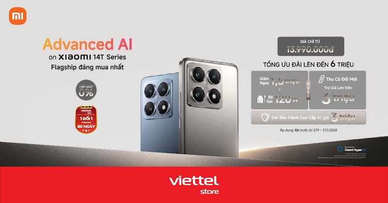 Viettel Store nhận đặt trước Xiaomi 14T từ 27/9, trả hàng sớm từ 3/10 trên toàn quốc