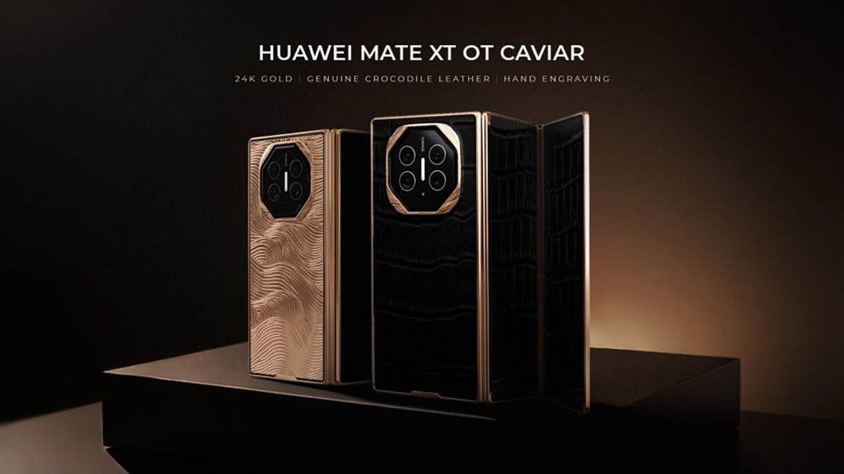 Chiêm ngưỡng chiếc điện thoại gập Huawei được phủ vàng 24K và da cá sấu giá 377 triệu đồng