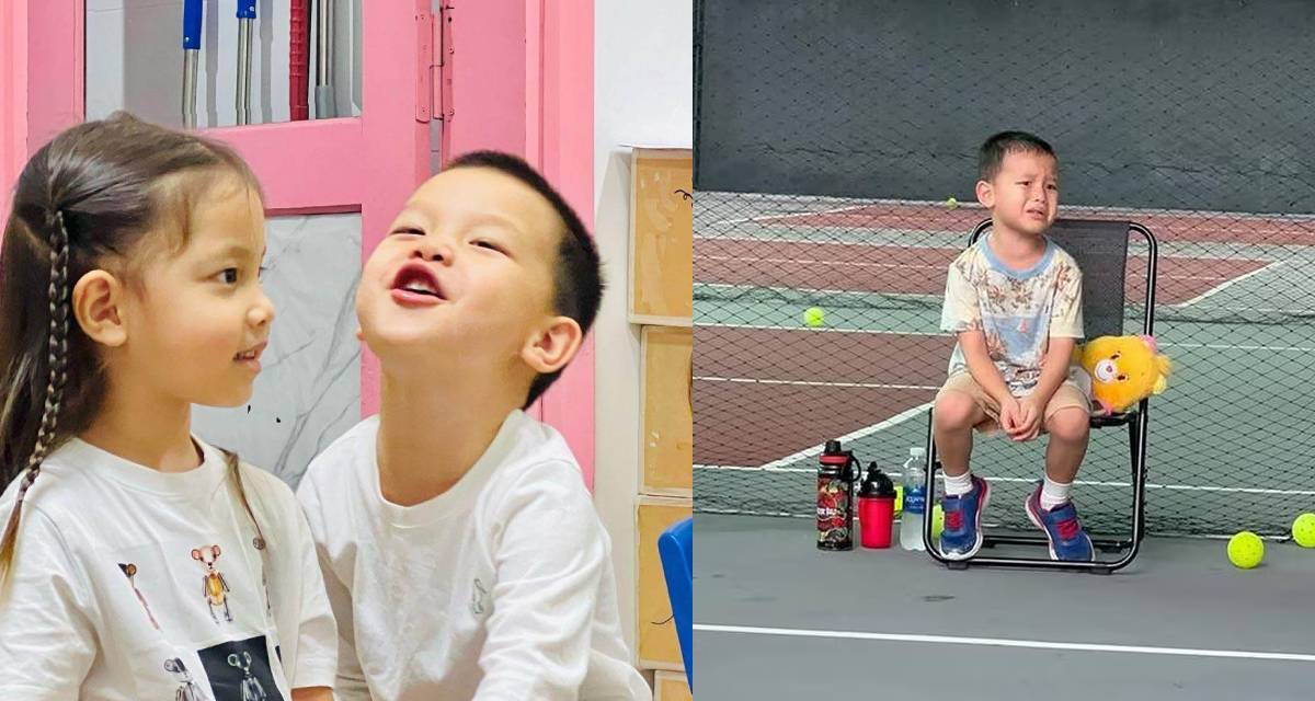 Biểu cảm siêu \'cưng\' của cặp song sinh nhà Hồ Ngọc Hà khi \'bị bắt\' ra sân chơi Pickleball