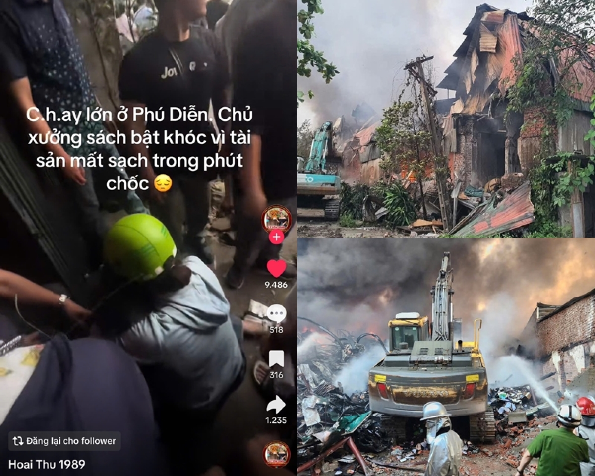 Vụ cháy kho xưởng sách ở Tây Mỗ, Hà Nội: Chủ nhà khóc nấc vì cả gia tài bị thiêu rụi trong nháy mắt 
