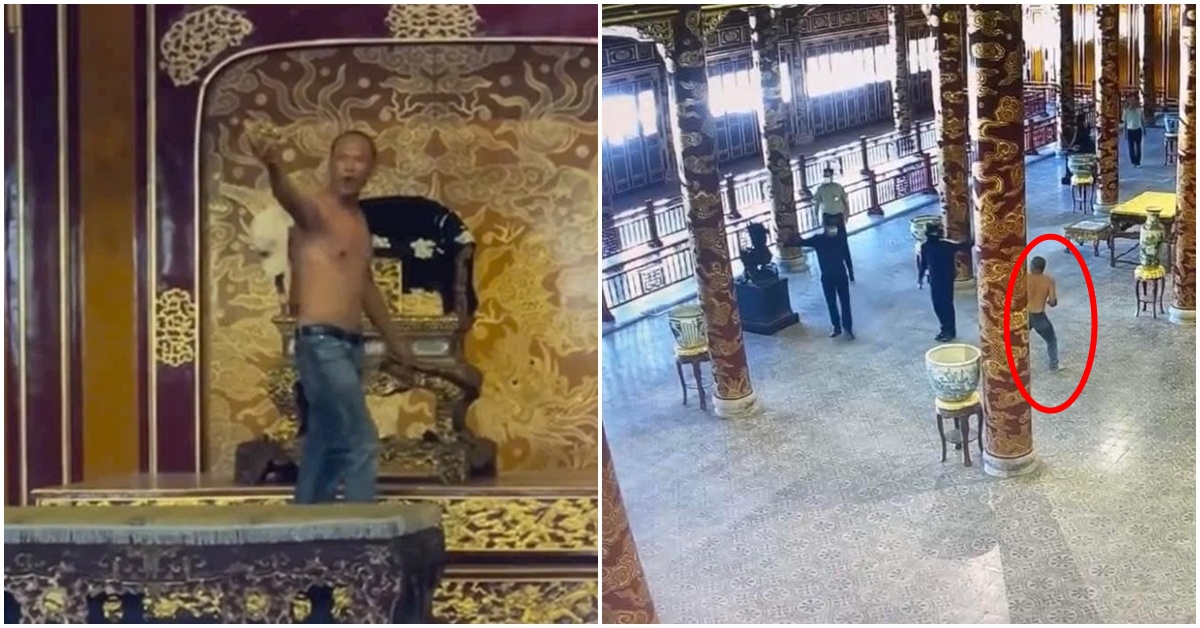 Kinh hãi video khống chế kẻ cởi trần leo lên ngai vàng Đại nội Huế, đập phá Bảo vật quốc gia