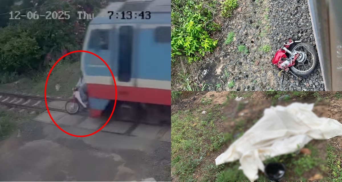 Camera ghi lại cảnh hai vợ chồng đi xe máy cố vượt gác chắn đường sắt ở Phú Yên, hiện trường ám ảnh