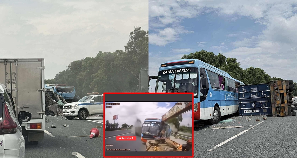 Camera ghi lại giây phút lạnh người khi container gây tai nạn liên hoàn ở cao tốc Hà Nội - Hải Phòng