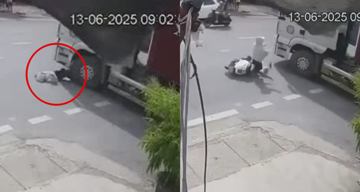 Rụng rời tay chân vì clip cô gái phóng xe như bay qua điểm giao cắt, cắm thẳng vào đầu xe container