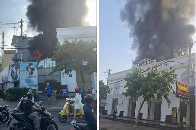 Hiện trường khói đen nghi ngút bốc lên hàng chục mét trong đám cháy lớn tại tâm tiệc cưới ở TP.HCM