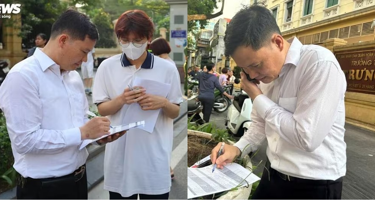 Xúc động hình ảnh thầy giáo đứng chờ ở cổng trường từ sớm, điểm danh đủ học sinh đến thi mới an tâm