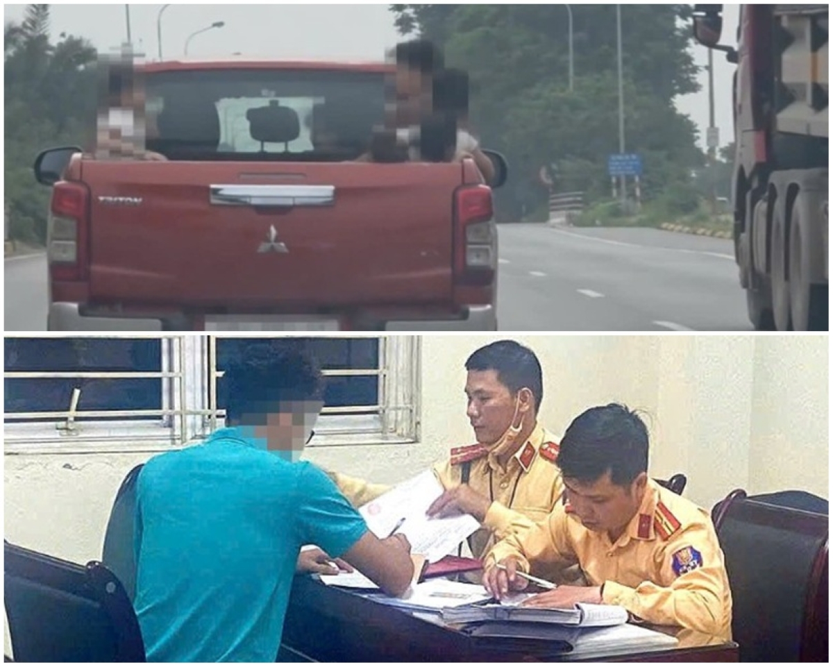 Nam thanh niên \'cả gan\' trở 6 em nhỏ trên thùng xe bán tải đi dọc Đại lộ Thăng Long, chuyện gì đây?