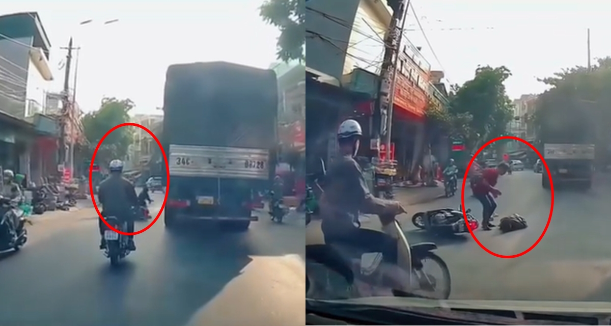Thương tâm clip người phụ nữ phanh gấp, ngã vào bánh xe tải, bài học quá lớn khi tham gia giao thông