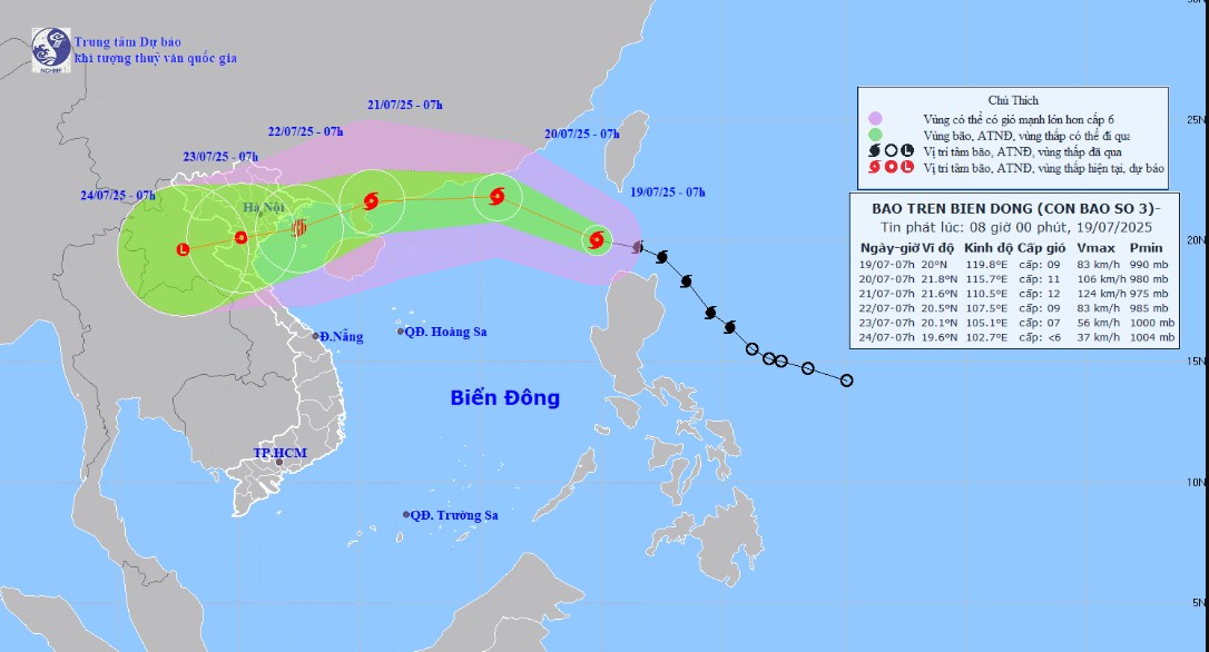 Dự báo thời tiết ngày 20/7-23/7: Diễn biến bão số 3 - bão WIPHA và các chỉ đạo ứng phó cần lưu ý