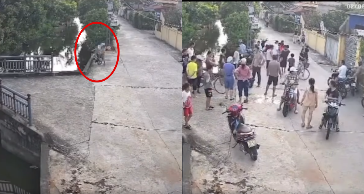 Camera ghi lại cảnh 2 cháu bé đạp xe lao thẳng xuống mương, phép màu xuất hiện chỉ trong tích tắc