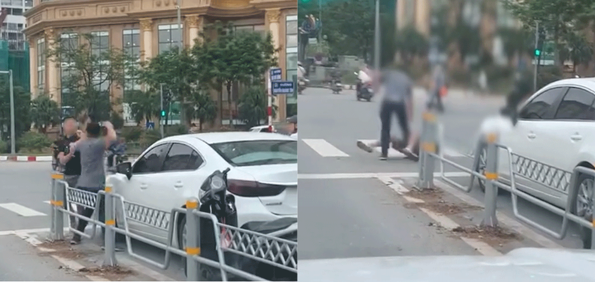 Hà Nội: Camera ghi lại cảnh tài xế ô tô bị tài xế xe máy hành hung ngay giữa ngã tư gây bức xúc