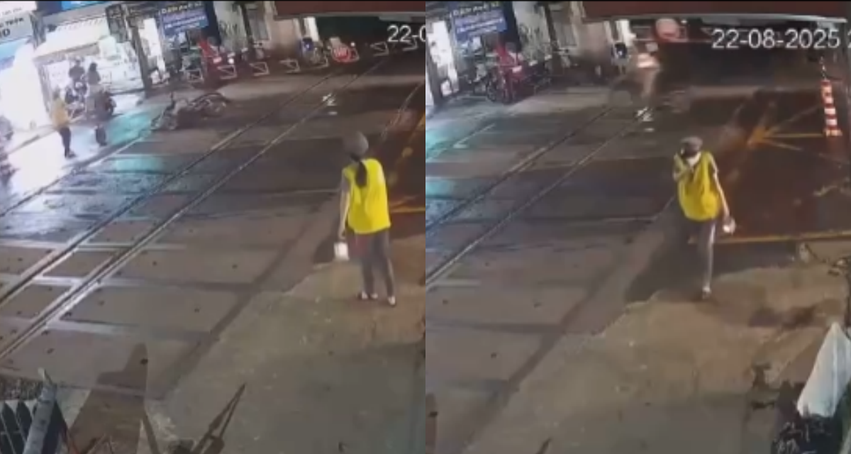 Thót tim clip thanh niên húc văng rào chắn, ngã trước mũi tàu, thoát chết thần kỳ nhờ 2 người phụ nữ