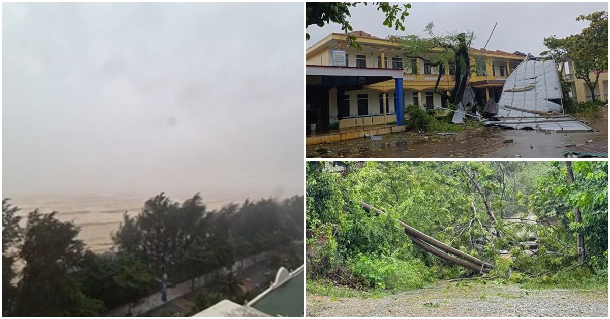 Bão số 5 cách bờ biển Nghệ An - Hà Tĩnh 28km, loạt ngôi nhà trường học đã bị tốc mái, cây cối đổ rạp