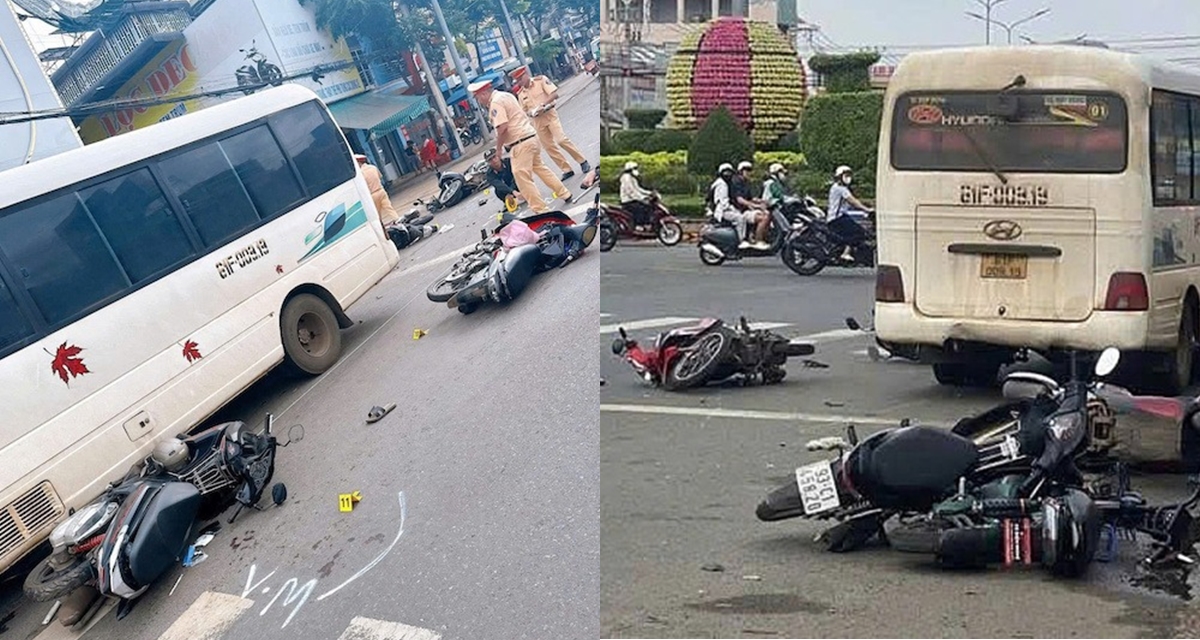 Cảnh tượng ám ảnh khi ô tô 29 chỗ lao vào loạt xe máy chờ đèn đỏ ở Đồng Nai, nhiều người bị thương
