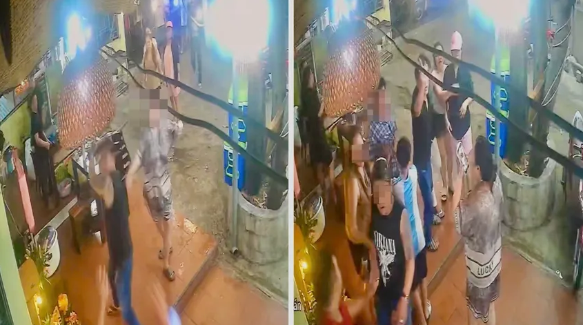 Camera ghi lại cảnh chủ quán ăn hoang mang tột độ khi bất ngờ bị nhóm người hành hung và đe dọa ‘san bằng’ quán