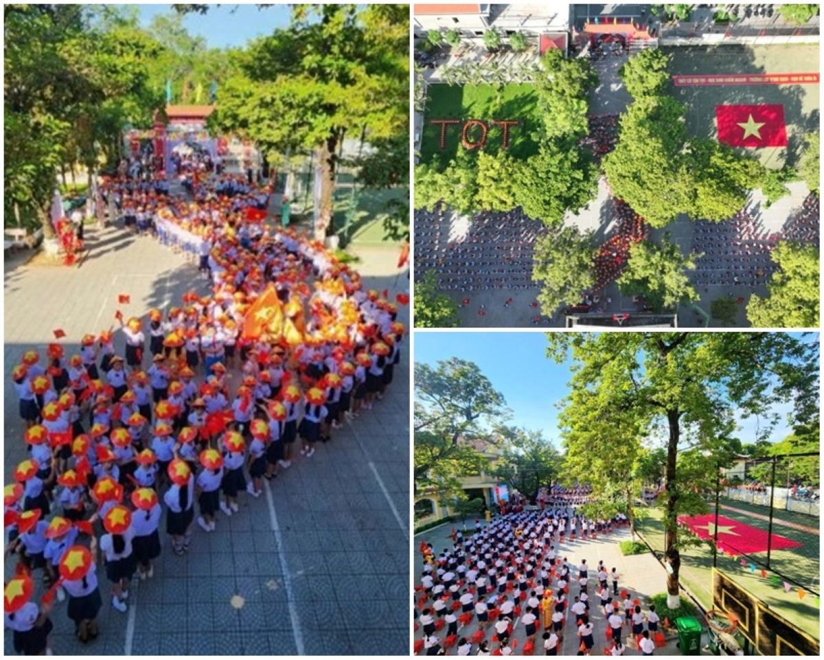Mãn nhãn khoảnh khắc hàng trăm học sinh tiểu học xếp hình bản đồ Việt Nam trong ngày khai giảng 5/9