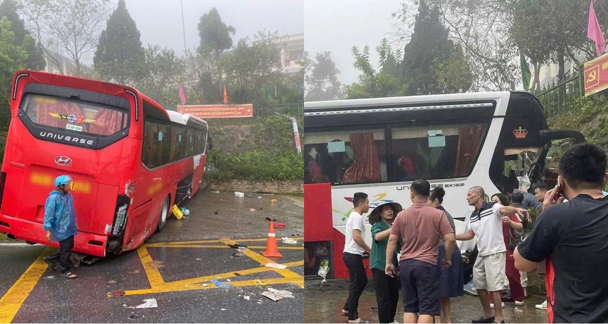 Hiện trường kinh hoàng xe khách chở 36 người trôi tự do ở đèo Ô Quy Hồ rồi đâm vào trường học