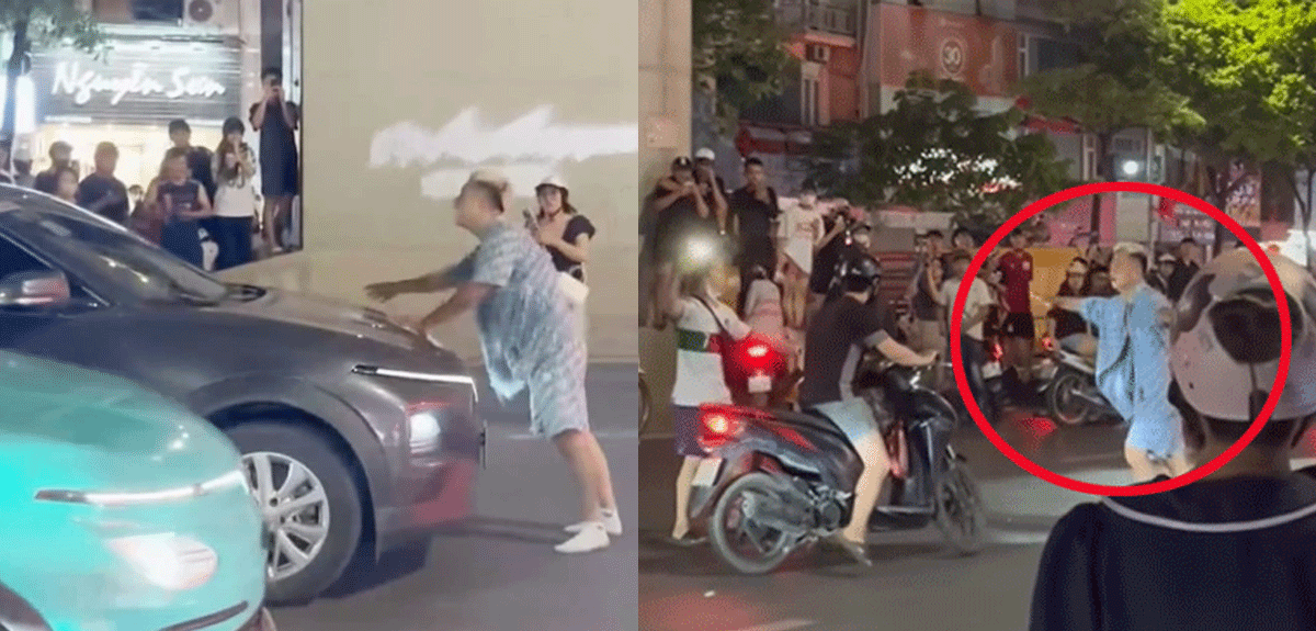 Camera ghi lại cảnh thanh niên bất ngờ lao ra đường chặn đầu nhiều ô tô, xe máy và xảy ra xô xát