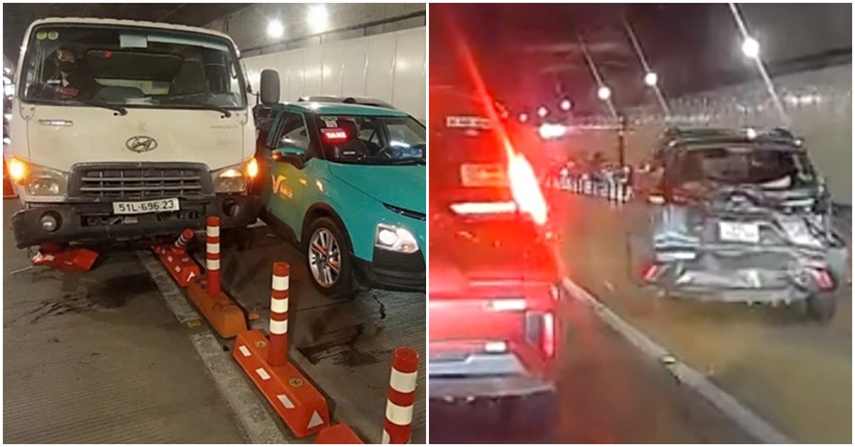 Tai nạn liên hoàn trong hầm Thủ Thiêm, 4 ô tô hư hỏng chắn ngang đường, giao thông tê liệt