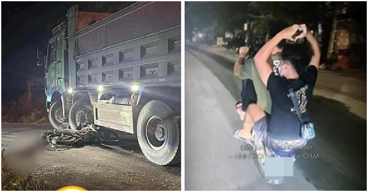 Hiện trường xe máy ‘kẹp 3’ đi với tốc độ ‘bàn thờ’ lao vào ô tô tải, 3 thanh niên thương vong
